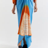 ORANGE-BLUE T.SHAPE SHIBORI SHIRT WITH SHIBORI SKIRT