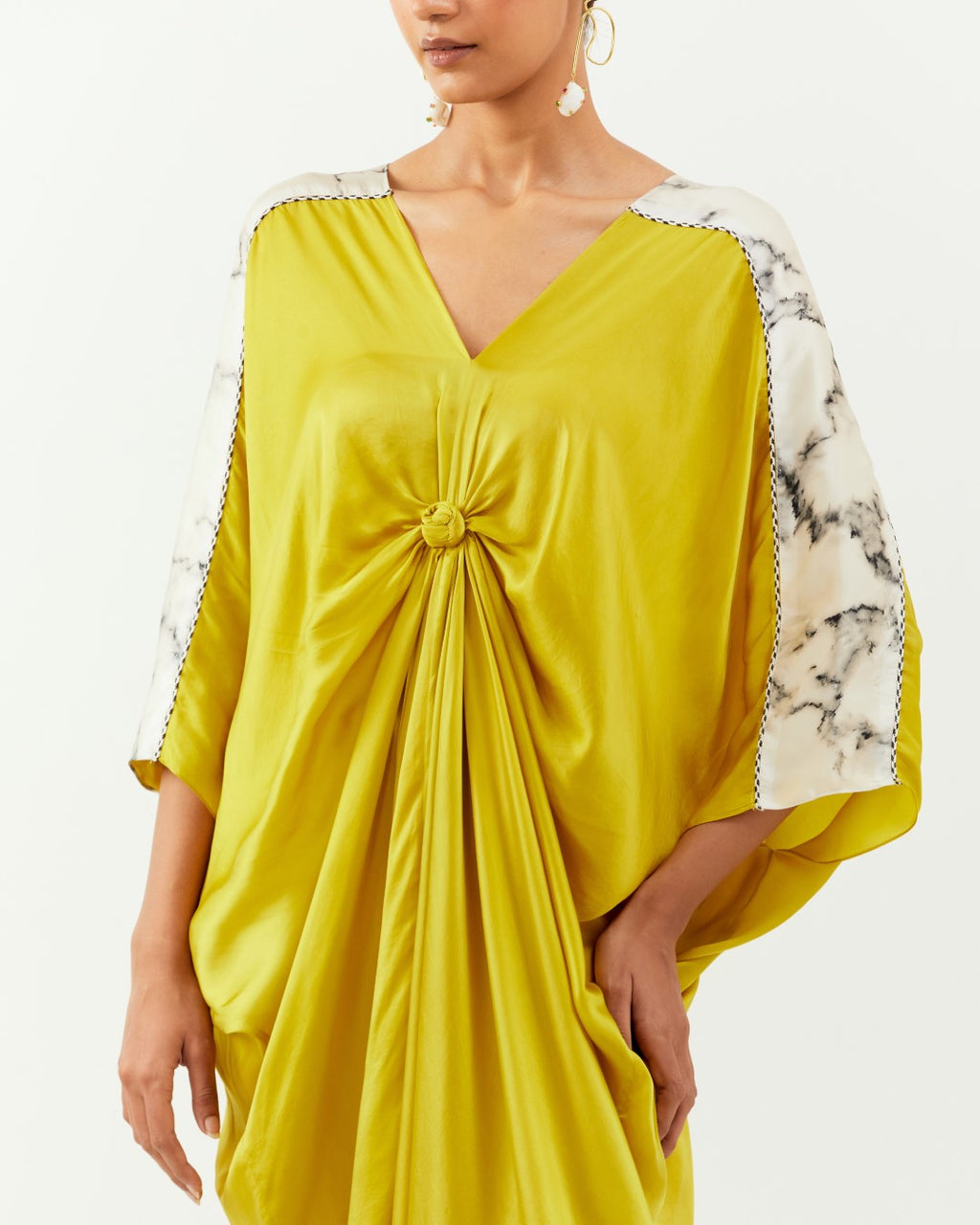 Mustard Yellow & Off White Tie and Dye Kaftan Dress