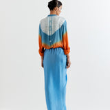 ORANGE-BLUE T.SHAPE SHIBORI SHIRT WITH SHIBORI SKIRT