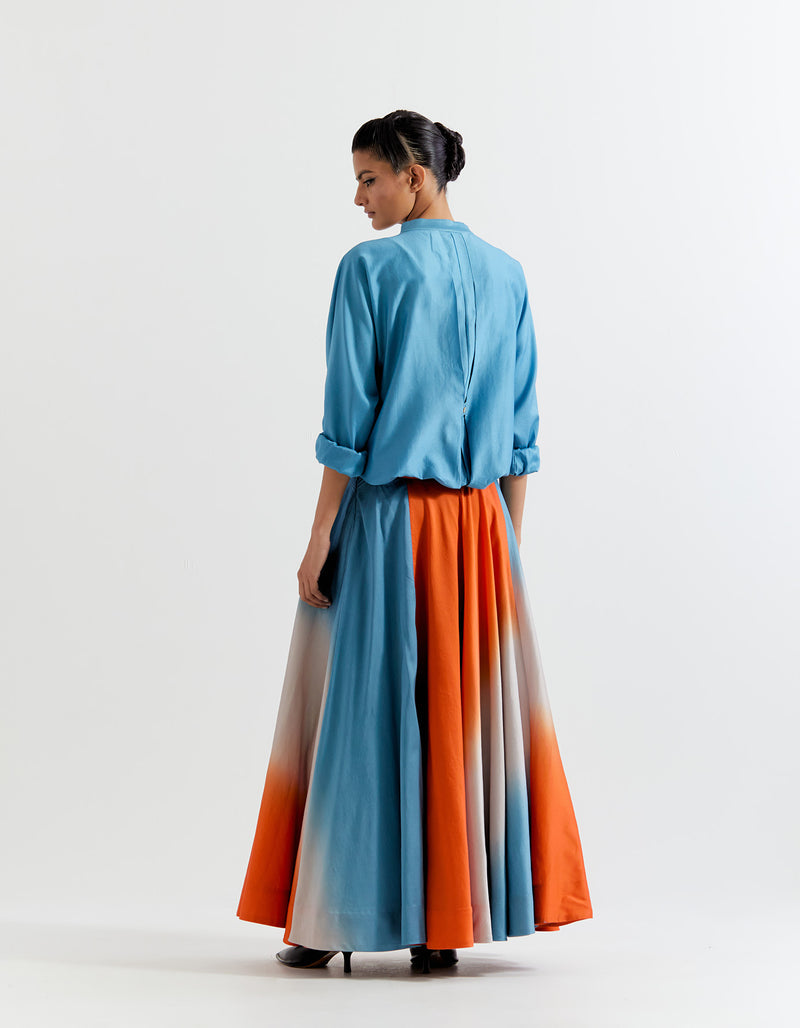 BLUE-ORANGE HEART SHAPE SHIBORI SHIRT