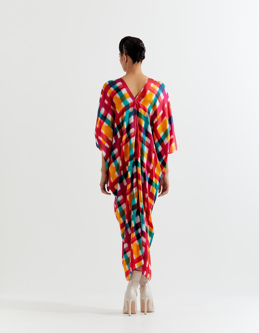 MULTI PLAID KNOT KAFTAN