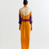 PURPLE-SAFFRON  T.SHAPE SHIBORI SHIRT WITH SHIBORI SKIRT