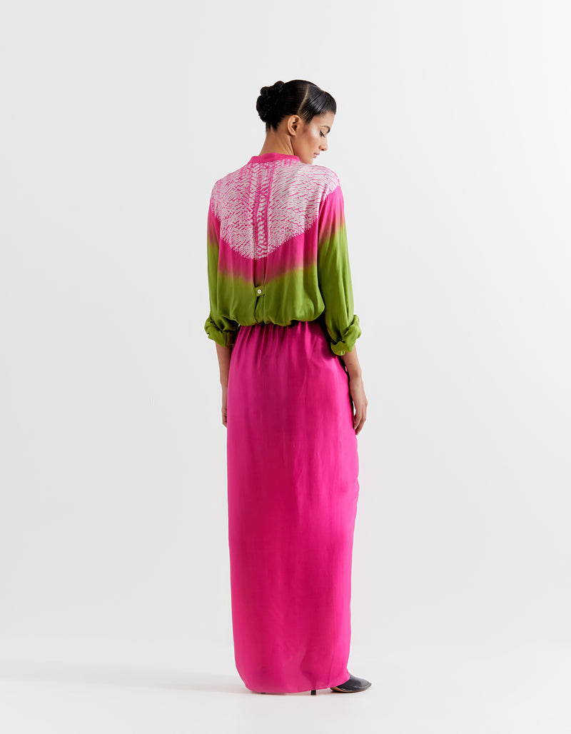 GREEN-PINK T.SHAPE SHIBORI SHIRT