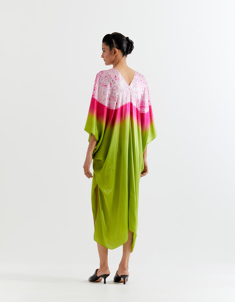 GREEN-PINK SHIBORI KNOT KAFTAN