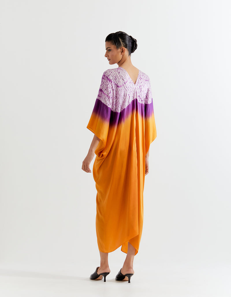 SAFFRON-PURPLE SHIBORI KNOT KAFTAN
