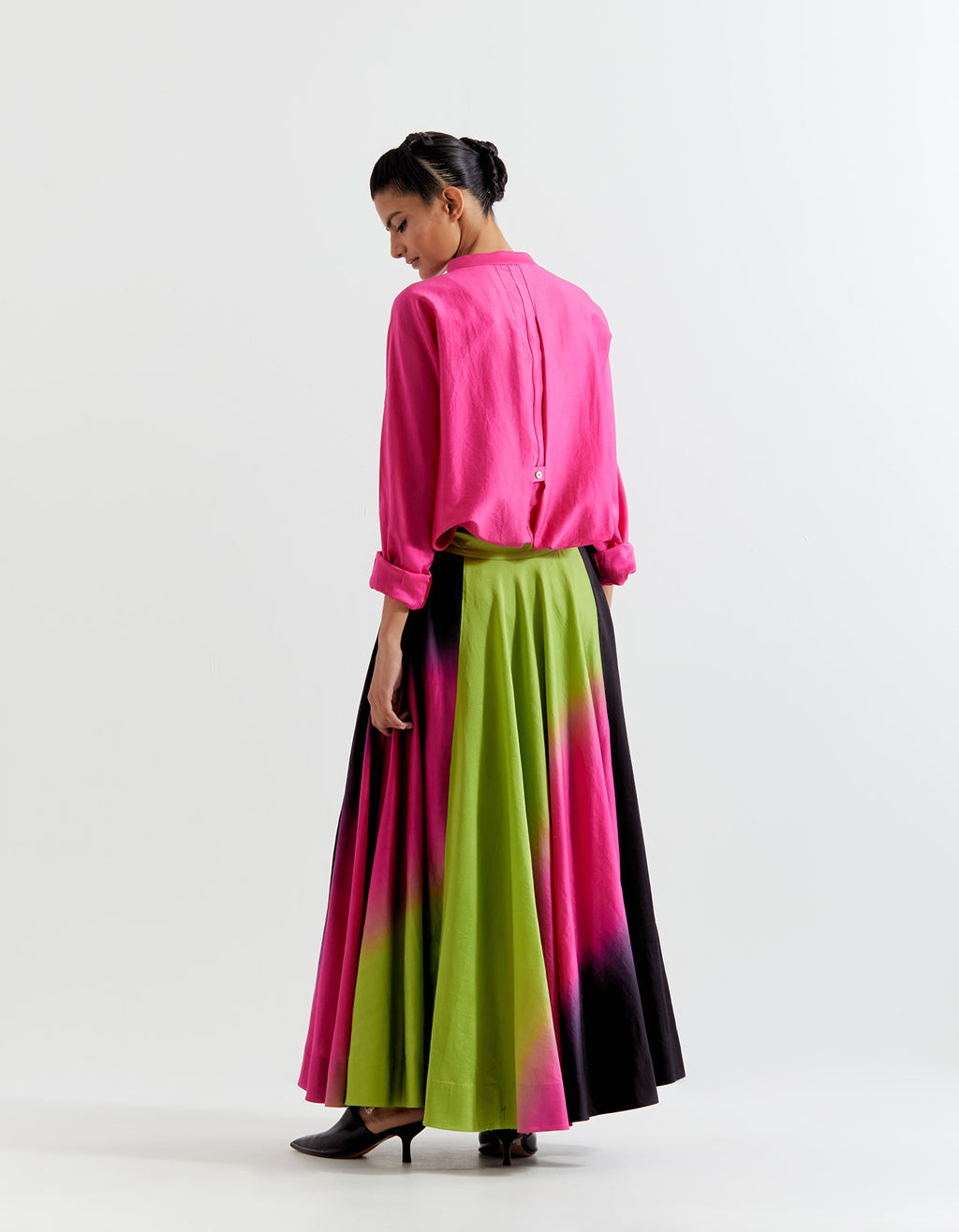 PINK-GREEN HEART SHAPE SHIBORI SHIRT WITH OMBRE SKIRT