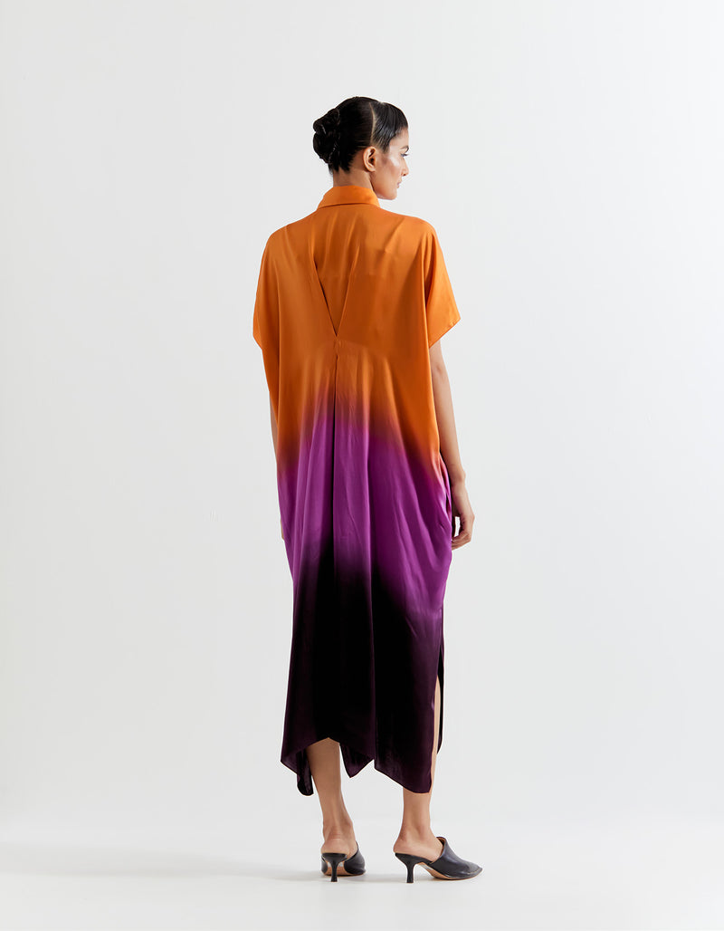 ORANGE OMBRE CINCHED SHIRT